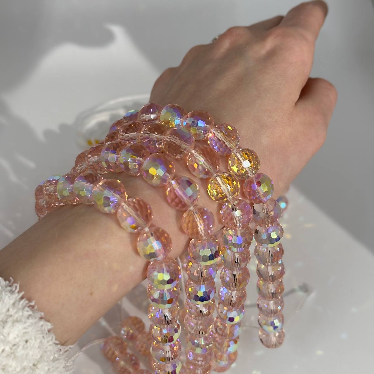 Бусины стеклянные размер 11,3мм цвет розовый с переливами