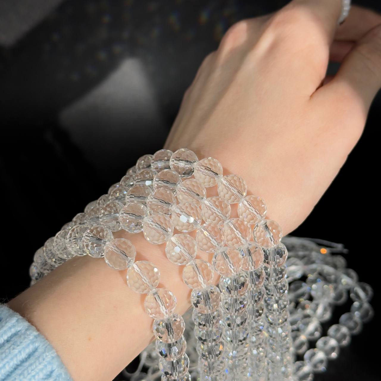 Бусины стеклянные размер 10мм цвет прозрачный