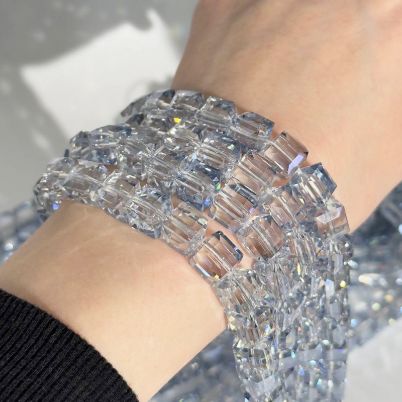 Бусины стеклянные форма кубик размер 10мм цвет серо-голубой